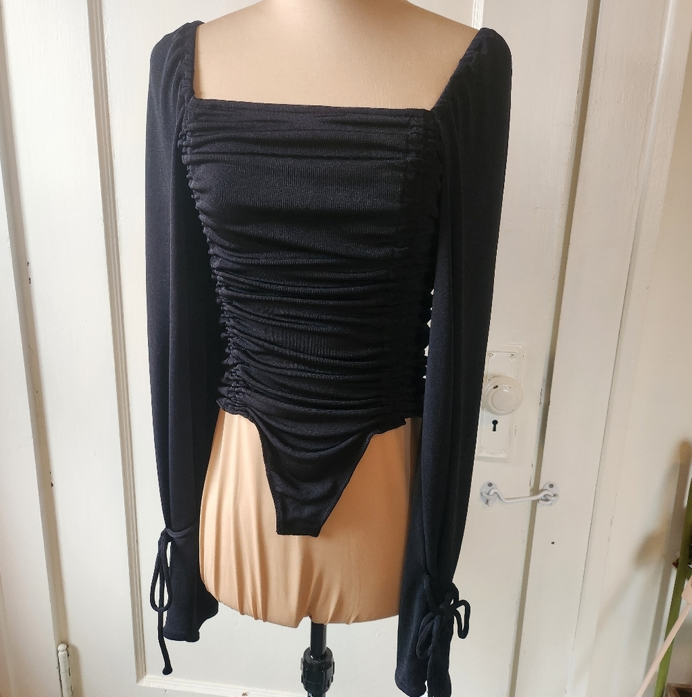 Free People Meant To Be Black Ruched Bodysuit XS/S